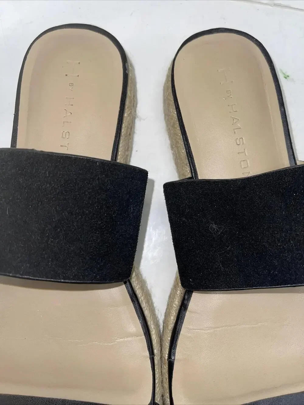 H By Halston Sandals Womens Size 7.5 Savannah Black Espadrille Toe Loop